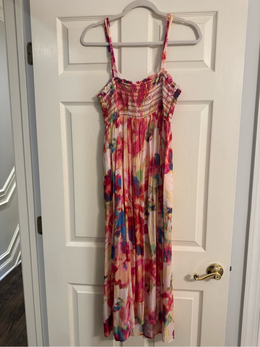 Anthropologie Multicolor Floral Midi Dress - Pink, Red, Blue, Green - Picture 2 of 4